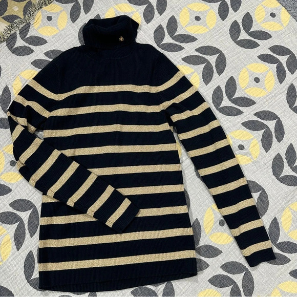 Lauren Ralph Lauren monogrammed turtleneck black and gold sweater, medium - Picture 6 of 8